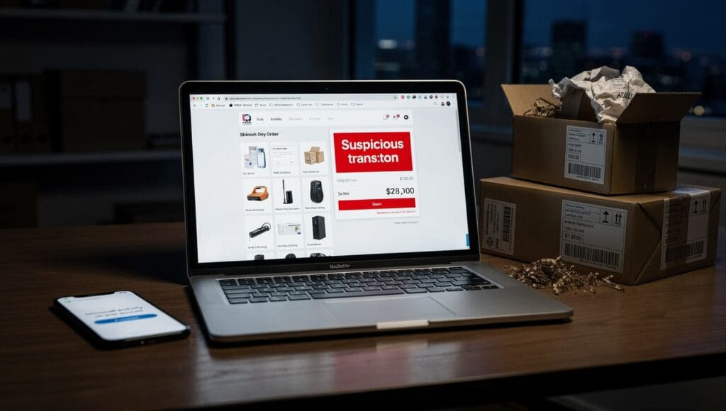 Betrug: Rechtliche Analyse und Schutz Ihrer Rechte 5 online shopping package delivery with suspicious transaction on screen