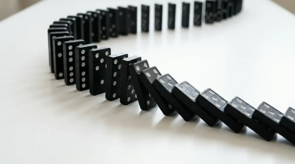 Dominoes_falling_on_white_surface